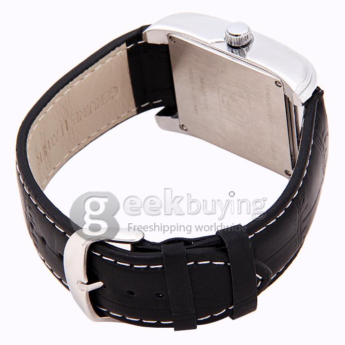 Makibes CJIABA GA07071 Fashion Black Leather Strap Square Case Mechanical Analog Wrist Watch for Men - Black (with Box)