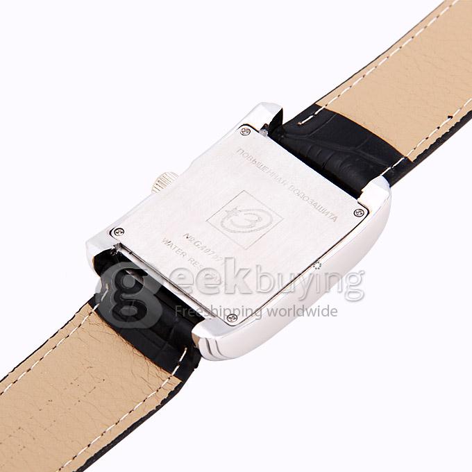 Makibes CJIABA GA07071 Fashion Black Leather Strap Square Case Mechanical Analog Wrist Watch for Men - White (with Box)