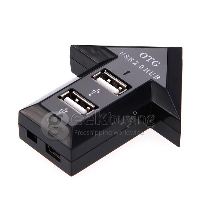 High Speed 480Mbps OTG 2.0 HUB 4 Port USB 2.0 Hub for Smart Phone & Computer - Black
