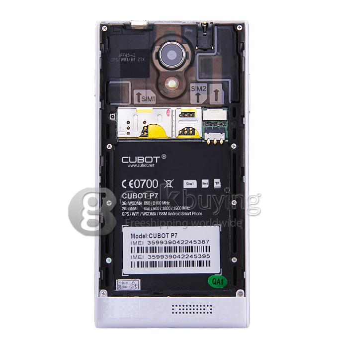 CUBOT P7 5.0 Inch IPS Touch Screen MTK6582 Quad Core 1.3GHz Android 4.2.2 3G Smart Phone 512MB + 4GB 8MP WiFi OTG GPS - White