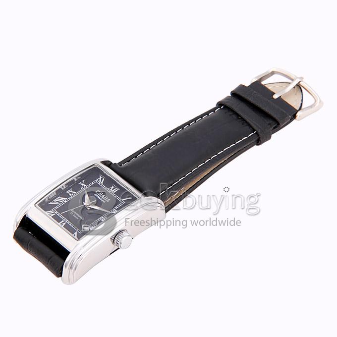 Makibes CJIABA GA07071 Fashion Black Leather Strap Square Case Mechanical Analog Wrist Watch for Men - Black (with Box)