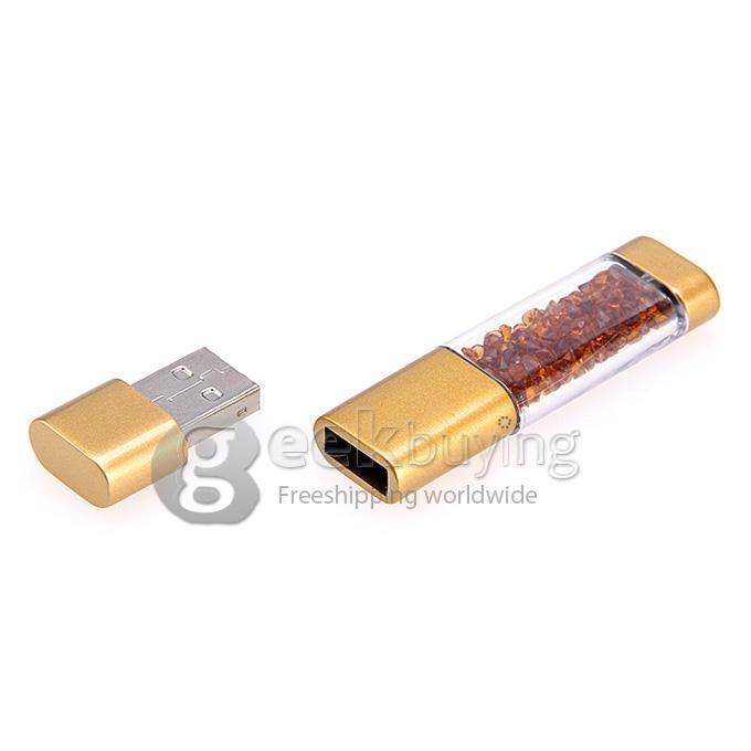 Fashion Design 8G USB 2.0 Flash Disk Memory Stick Drive with Blink CZ Diamond - Gold