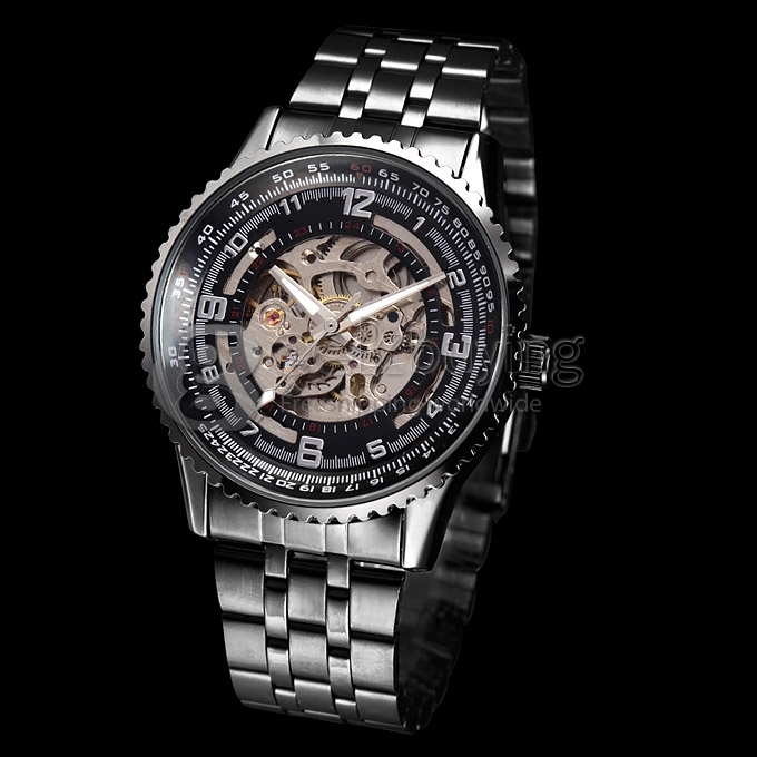 Men's Stainless Steel Analog Automatic Mechanical Wrist Watch - Black