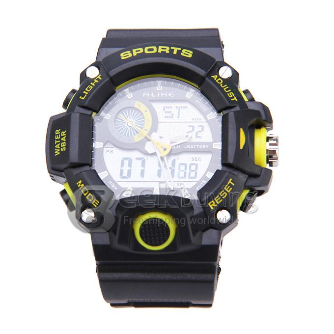 ALIKE AK1410 Waterproof Multi Function Quartz Analog & Digital Sport Wrist Watch Timepiece for Men - Yellow