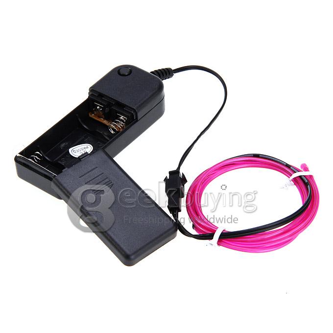 5M Flexible Neon Glowing Strobing Electroluminescent 2.3mm EL Wire Rope Light Tube Lamp With Controller (2 x AA) - Purple