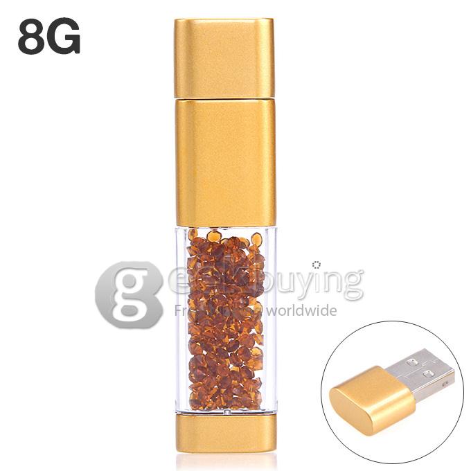 Fashion Design 8G USB 2.0 Flash Disk Memory Stick Drive with Blink CZ Diamond - Gold