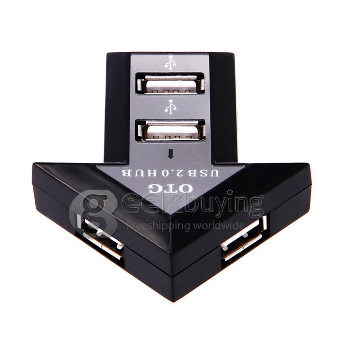 High Speed 480Mbps OTG 2.0 HUB 4 Port USB 2.0 Hub for Smart Phone & Computer - Black