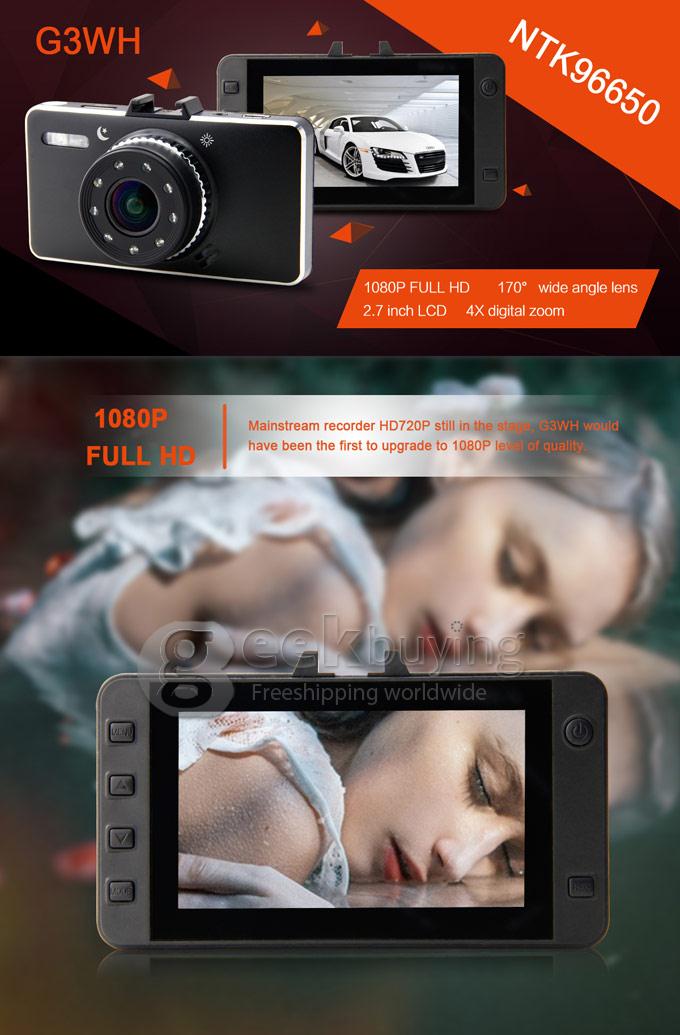 G3WH Novatek 96650 Dashcam 3.0 MP Full HD H.264 1080P 30FPS 2.7' LCD 170 Degree Wide Angle Lens with G-Sensor HDMI Car DVR