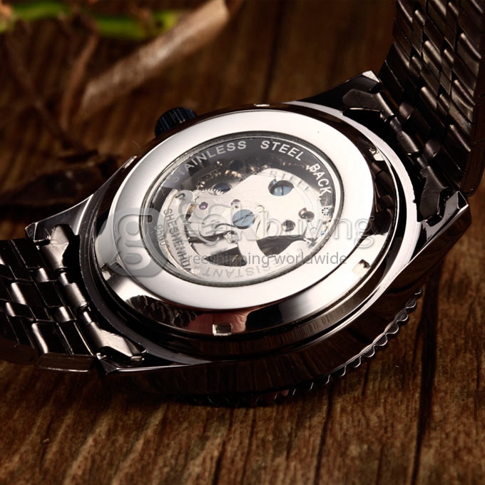 Men's Stainless Steel Analog Automatic Mechanical Wrist Watch - Black