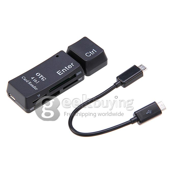 High Speed 480Mbps Micro USB 2.0 + USB 2.0 With OTG Function 4 in 1 Card Reader for Smart Phone & Computer - Black