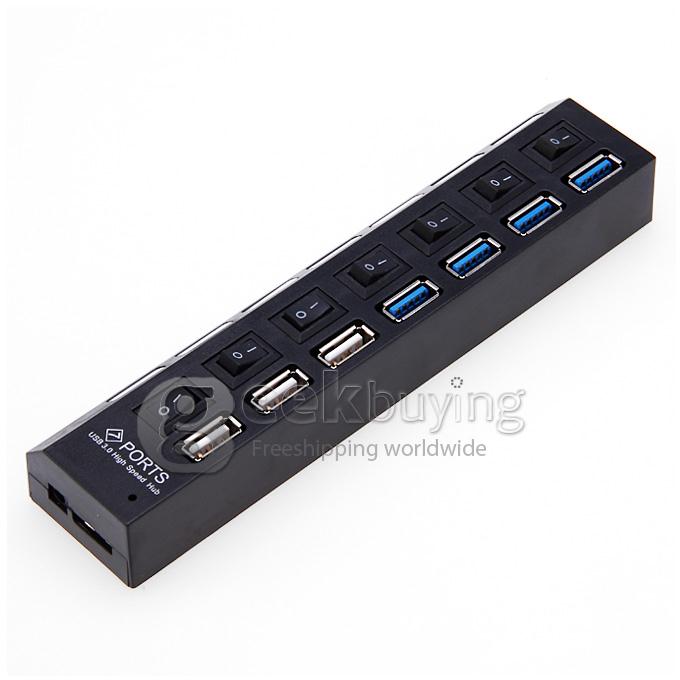 Super speed 7 Port USB 3.0 & 2.0 USB HUB Adapter with LED Indicator 5Gb/S Support 1TB HDD for PC Laptop - Black