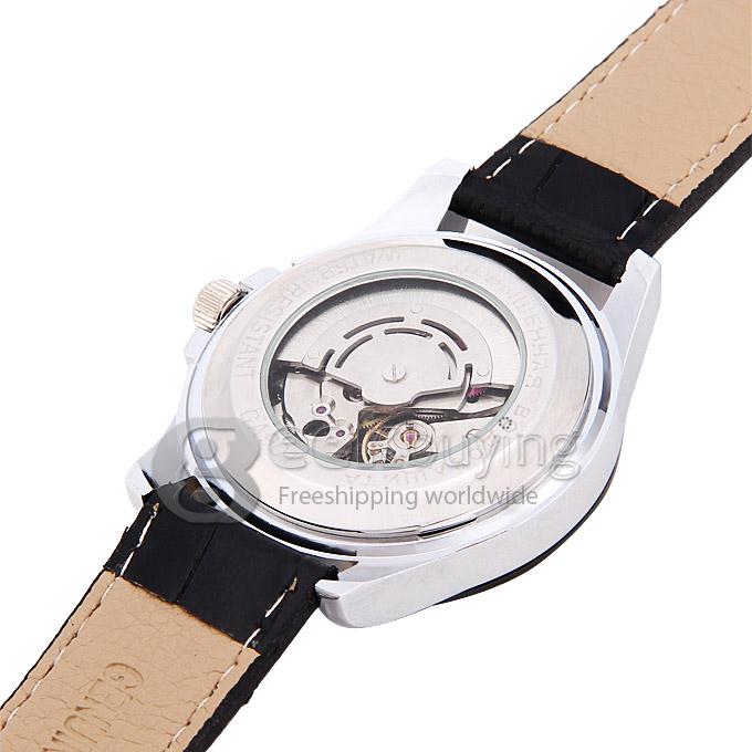 Makibes CJIABA GDA9011 Black Leather Strap Automatic Analog Wrist Watch with Calendar for Men - Black (with Box)