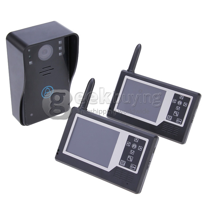 3.5' TFT Display 2.4GHz Wireless 1V2 Doorbell Intercom System (Calls, Intercom, Unlock, Monitor, Night Vision) - Black