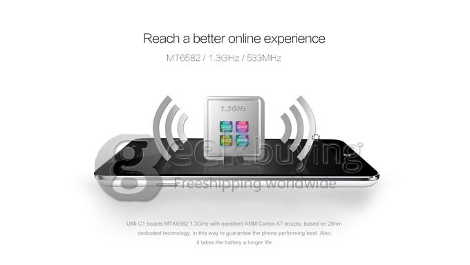 UMI C1 MTK6582 Quad Core 1.3GHz 5.5 Inch Android 4.4.2 OS Smartphone 1GB RAM 16GB ROM 13.0MP 3G/GPS White
