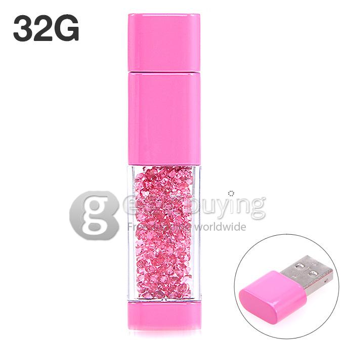 Fashion Design 32G USB 2.0 Flash Disk Memory Stick Drive with Blink CZ Diamond - Pink