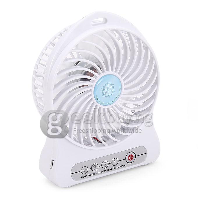 Super Big Wind Portable 3 Gears USB / Batery Fan with 2200mAh 16850 Lithium Battery Working Time 7.5 Hours - White