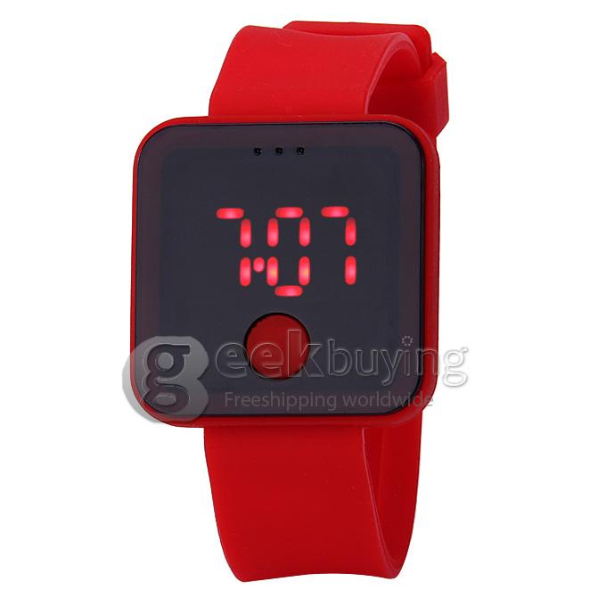 Unisex Rubber Band LED Digital Wrist Watch Timepiece with Touch Button for Women / Men - Red