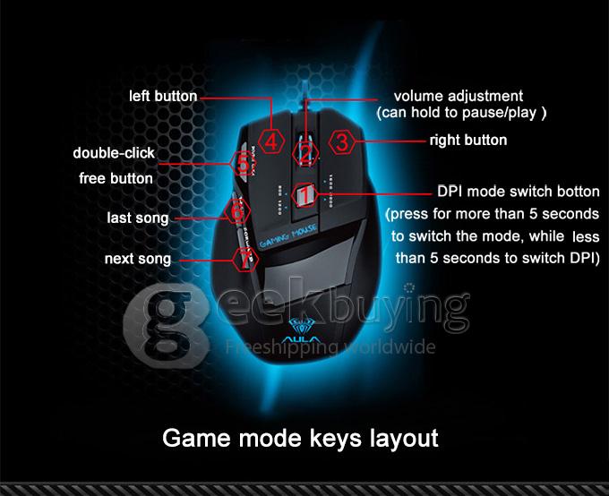 AULA Killing Soul Dual Mode USB Wired 7D Optical Gaming Mouse 800/1200/1600/2000 DPI