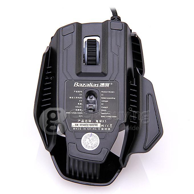 Bazalias X1 USB 2.0 800/1200/2000 DPI Wired Optical Game Mouse - Black