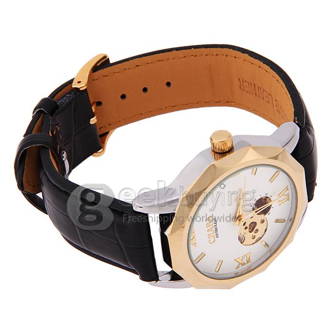 Makibes CJIABA GK8001 Luxury Leather Strap Analog Automatic Mechanical Wrist Watch for Men - White(with Box)