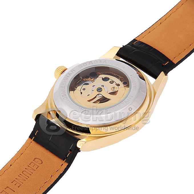 Makibes CJIABA GM0001 Fashion Leather Strap Analog Automatic Mechanical Wrist Watch for Men - Golden(with Box)