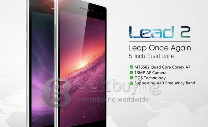 Leagoo Lead 2 MTK6582 Quad Core 1.3GHz 5.0Inch Android4.4.2 OS Smartphone 1GB+8GB IPS QHD Screen 13.0MP 3G/GPS - Black