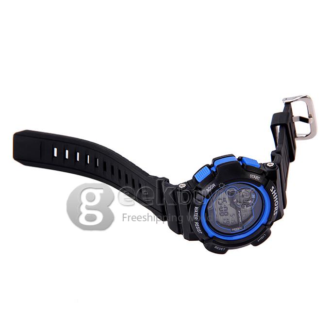 SHHORS SH-756 Men's 30M Water Proof LCD Digital Sport Watch Stopwatch Timepiece with Alarm Clock Calendar - Blue