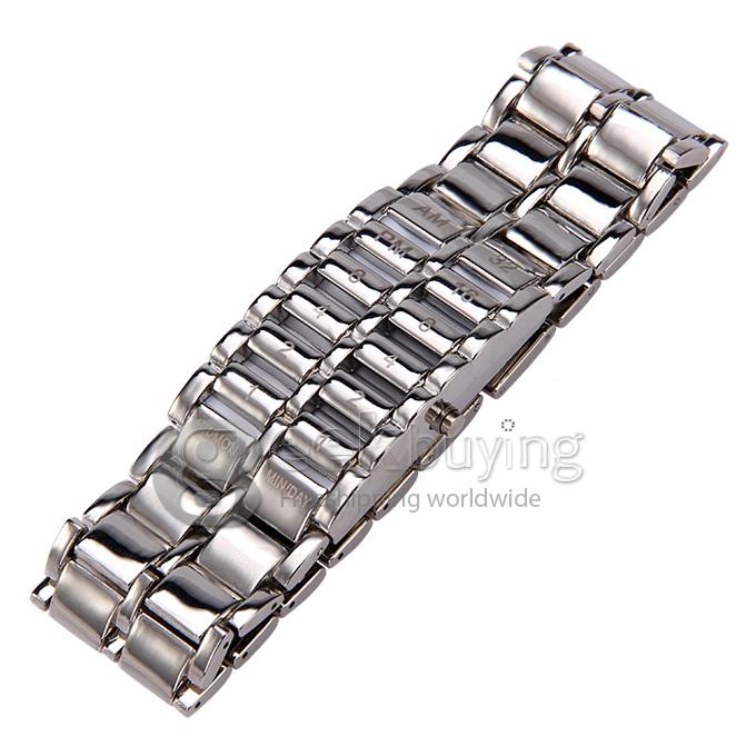 Unisex Colourful LED Display Lava Style Steel Band Wrist Watch for Men/Women - Silver