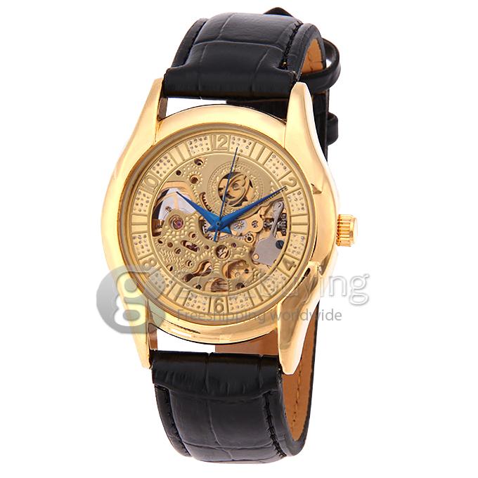 Makibes CJIABA GM0003 Luxury Leather Strap Analog Automatic Mechanical Wrist Watch for Men - Golden(with Box)