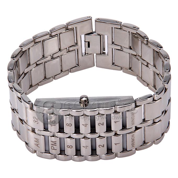 Unisex Colourful LED Display Lava Style Steel Band Wrist Watch for Men/Women - Silver