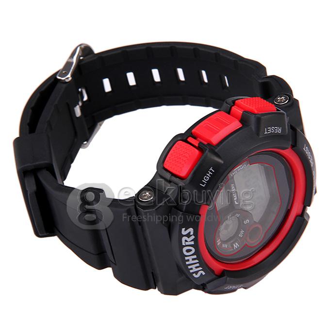 SHHORS SH-756 Men's 30M Water Proof LCD Digital Sport Watch Stopwatch Timepiece with Alarm Clock Calendar - Red