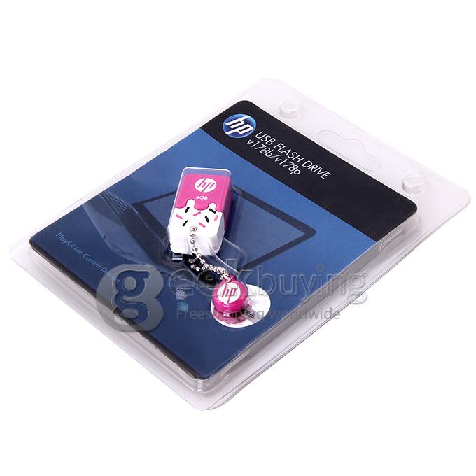 HP V178 4GB Ice Cream Shape USB 2.0 High Speed Flash Drive U Disk Memory Stick USB Drive with Keychain - Pink