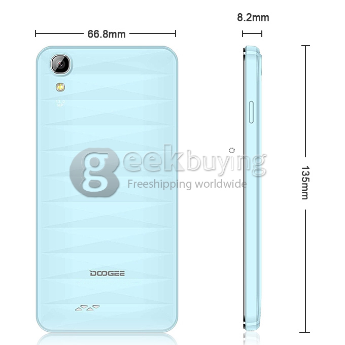 Doogee DG800 MTK6582 Quad Core 1.3GHz 4.5 Inch Android 4.4 OS Smartphone 1GB RAM 8GB ROM IPS QHD Screen 13.0MP 3G GPS OTG OTA Back Touch - Blue