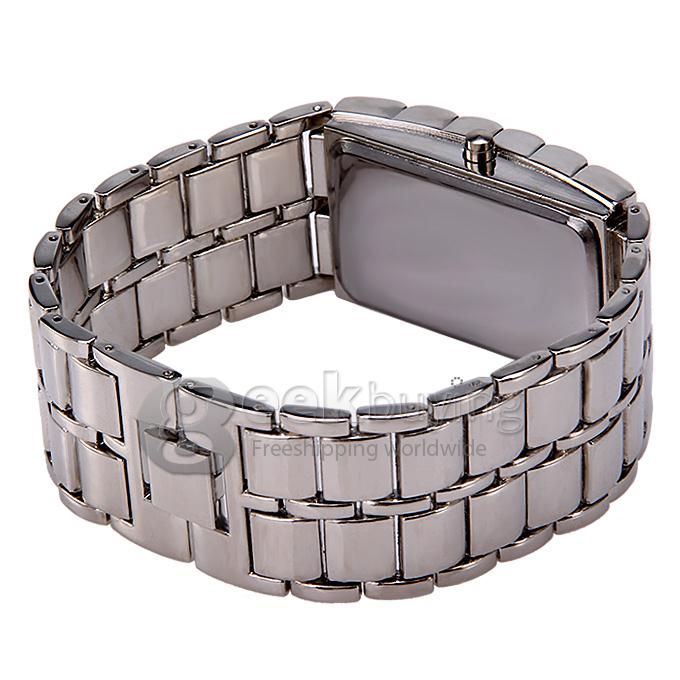 Unisex Colourful LED Display Lava Style Steel Band Wrist Watch for Men/Women - Silver