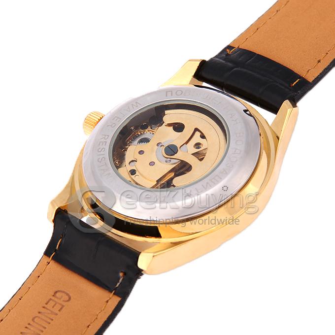 Makibes CJIABA GM0003 Luxury Leather Strap Analog Automatic Mechanical Wrist Watch for Men - Golden(with Box)