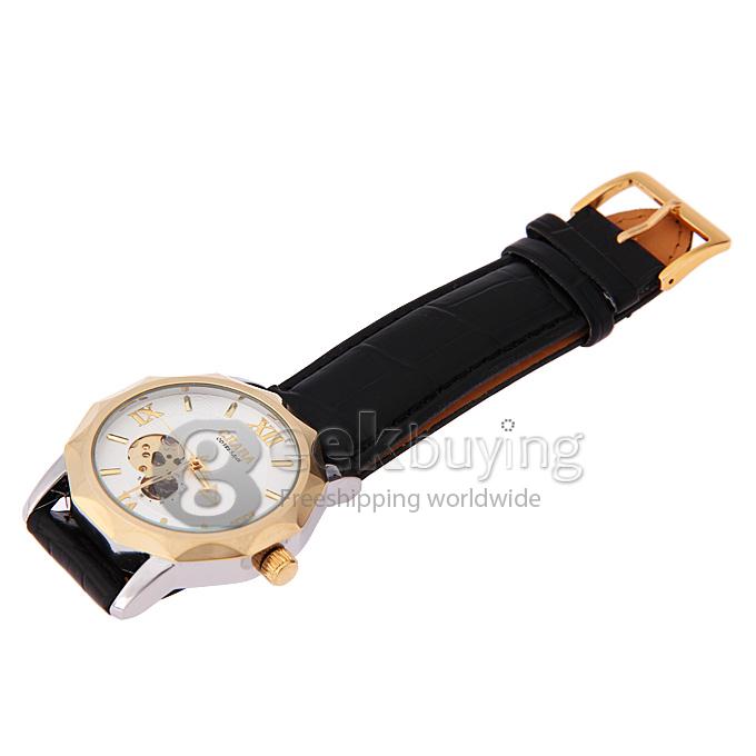 Makibes CJIABA GK8001 Luxury Leather Strap Analog Automatic Mechanical Wrist Watch for Men - White(with Box)