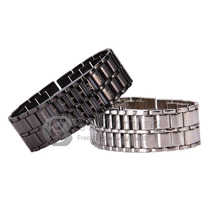 Unisex Colourful LED Display Lava Style Steel Band Wrist Watch for Men/Women - Black