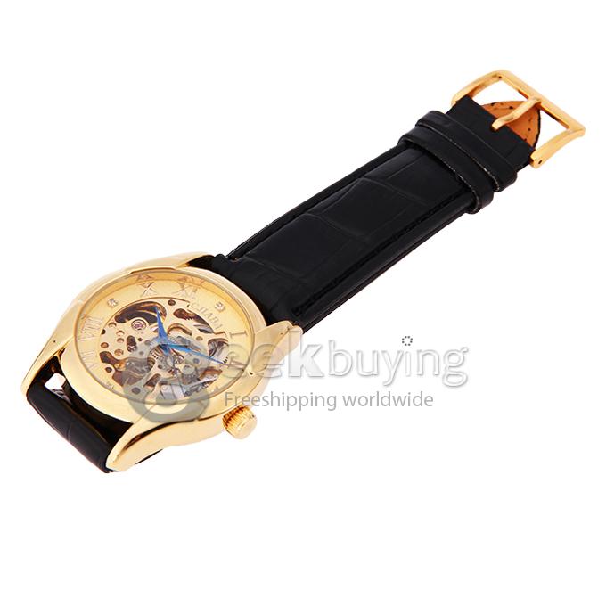 Makibes CJIABA GM0001 Fashion Leather Strap Analog Automatic Mechanical Wrist Watch for Men - Golden(with Box)