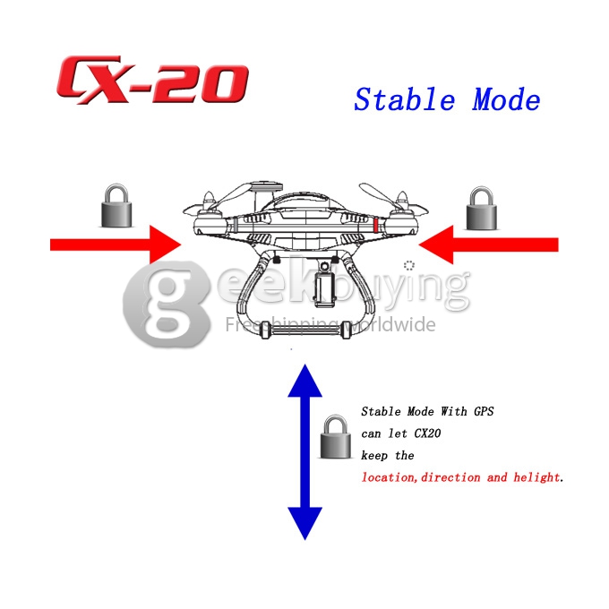 Cheerson CX-20 2.4GHz RC 6-Axis Gyro Quadcopter Auto-Pathfinder Aircraft FPV Drone RTF With GPS Open-source New Version Mode 2