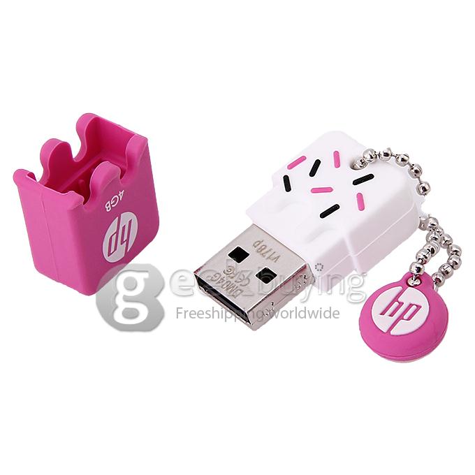 HP V178 4GB Ice Cream Shape USB 2.0 High Speed Flash Drive U Disk Memory Stick USB Drive with Keychain - Pink