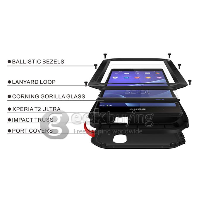 Love Mei Shock Water Proof Heavy Duty Rugged Aluminum Metal Cover Case for SONY Xperia T2 Ultra - Black