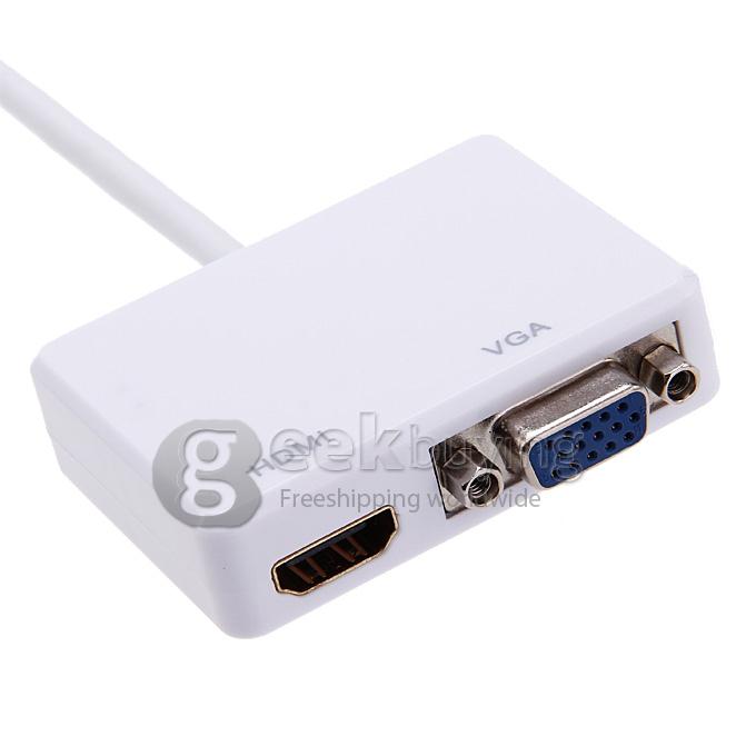 Mini Displayport Thunderbolt DP to HDMI DVI VGA TV AV Cable Adapter for Macbook/Pro2/Pro3/Pro4 - White