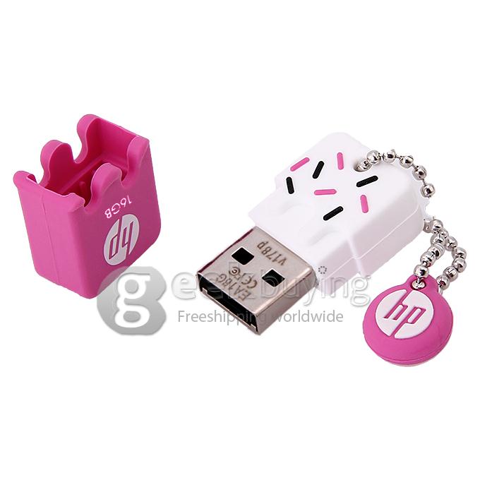 HP V178 16GB Ice Cream Shape USB 2.0 High Speed Flash Drive U Disk Memory Stick USB Drive with Keychain - Pink