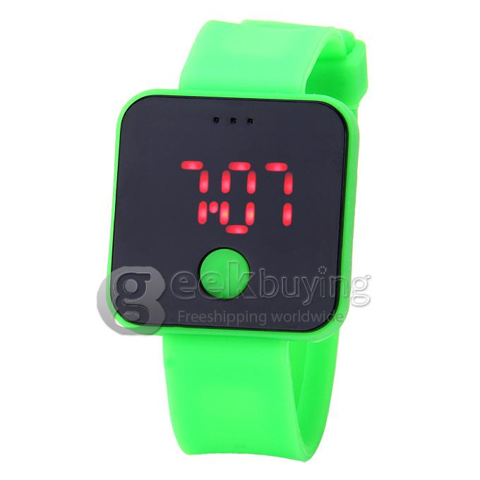Unisex Rubber Band LED Digital Wrist Watch Timepiece with Touch Button for Women / Men - Green