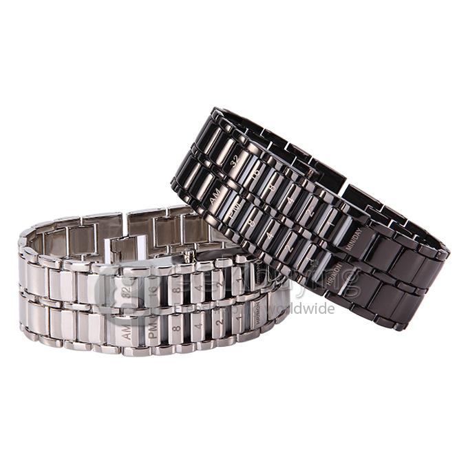 Unisex Colourful LED Display Lava Style Steel Band Wrist Watch for Men/Women - Black