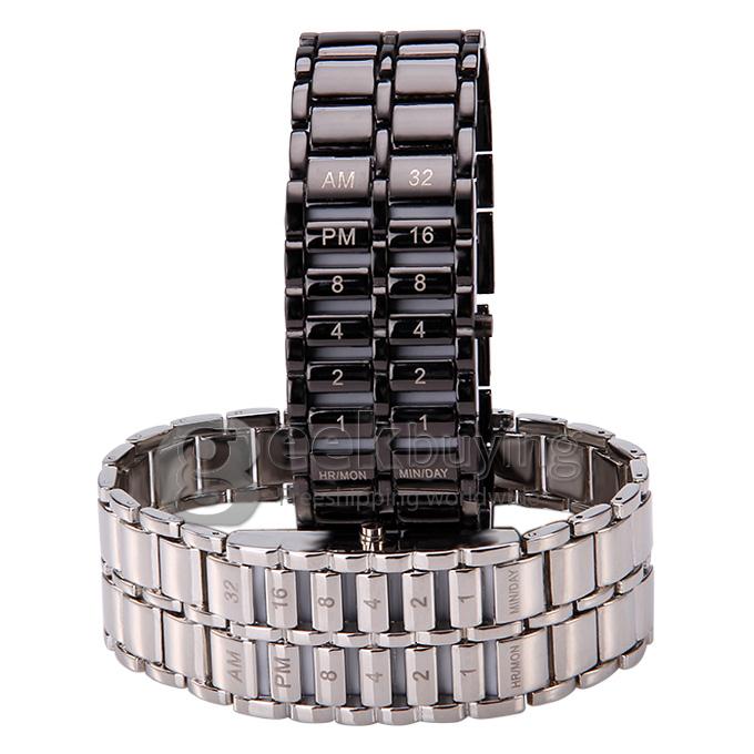 Unisex Colourful LED Display Lava Style Steel Band Wrist Watch for Men/Women - Silver