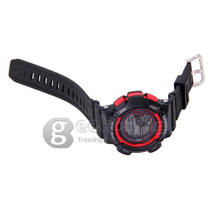 SHHORS SH-756 Men's 30M Water Proof LCD Digital Sport Watch Stopwatch Timepiece with Alarm Clock Calendar - Red