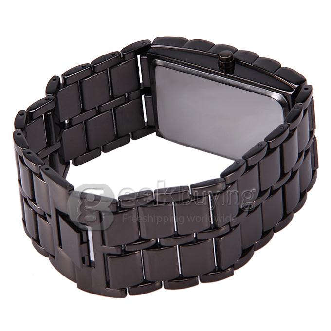 Unisex Colourful LED Display Lava Style Steel Band Wrist Watch for Men/Women - Black