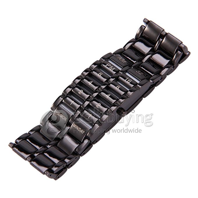 Unisex Colourful LED Display Lava Style Steel Band Wrist Watch for Men/Women - Black