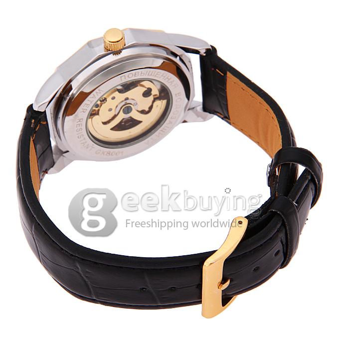 Makibes CJIABA GK8001 Luxury Leather Strap Analog Automatic Mechanical Wrist Watch for Men - White(with Box)